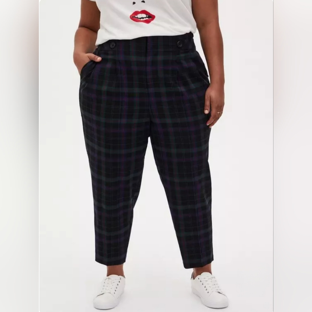 Blue & Green Plaid Paperbag Tapered Pant